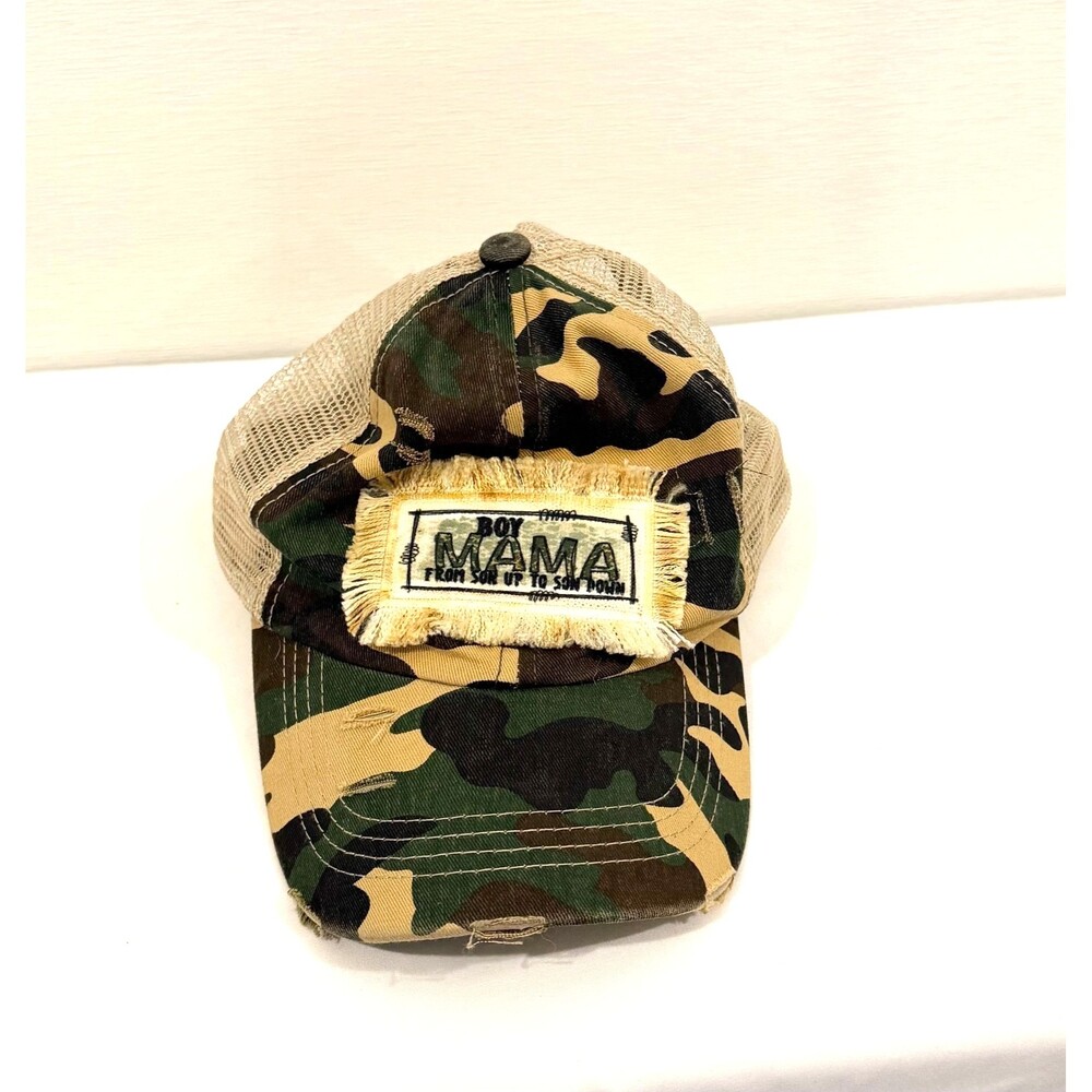 Boy Mama Camo Baseball Cap Distressed Details